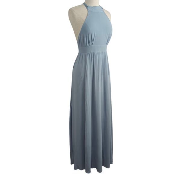 Reformation Andee Halter Maxi Dress Size 12 Mineral Blue Side Slit Romantic - Picture 6 of 15